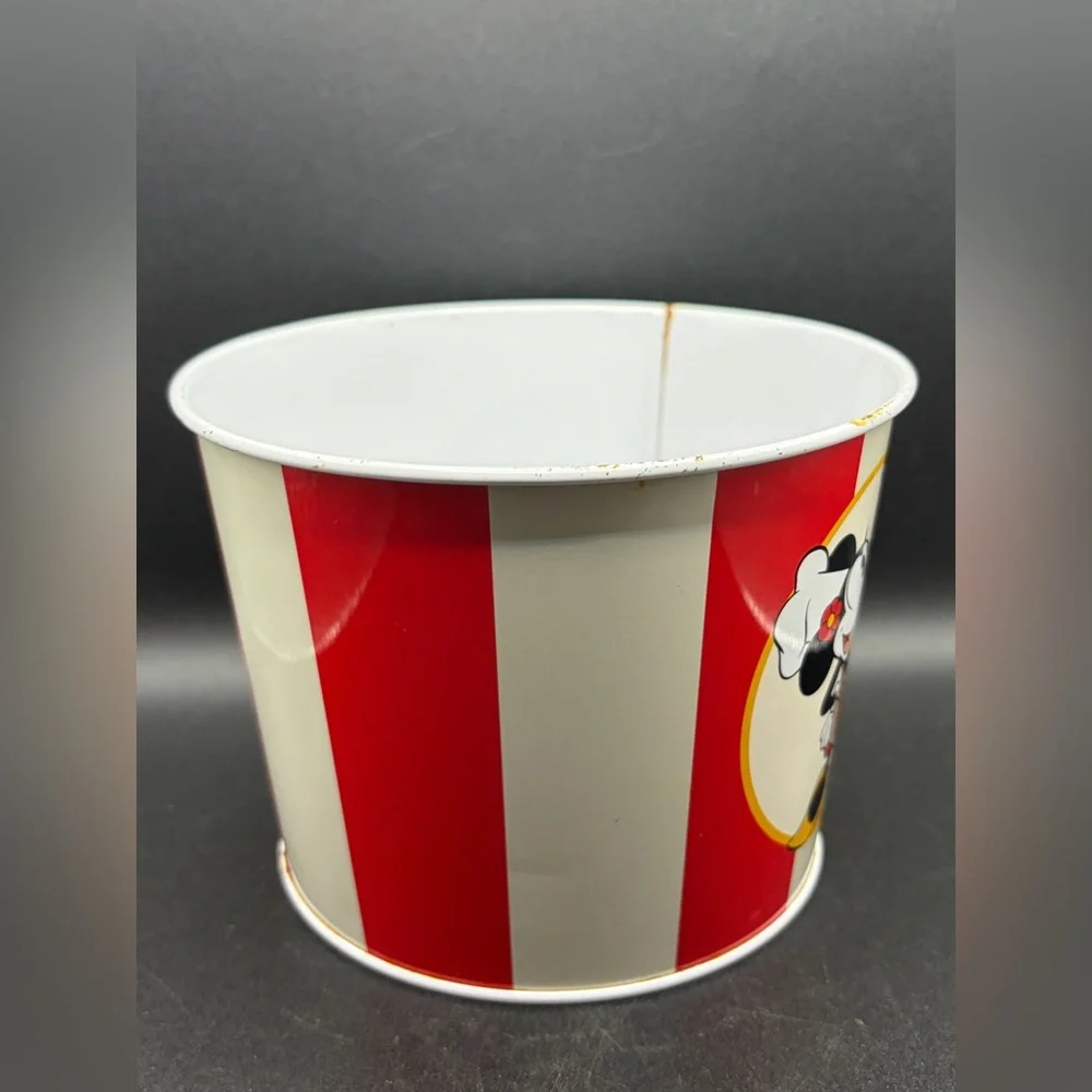 Vintage Disney Minnie Mouse Striped Metal Popcorn Bucket, Disney Collectibles